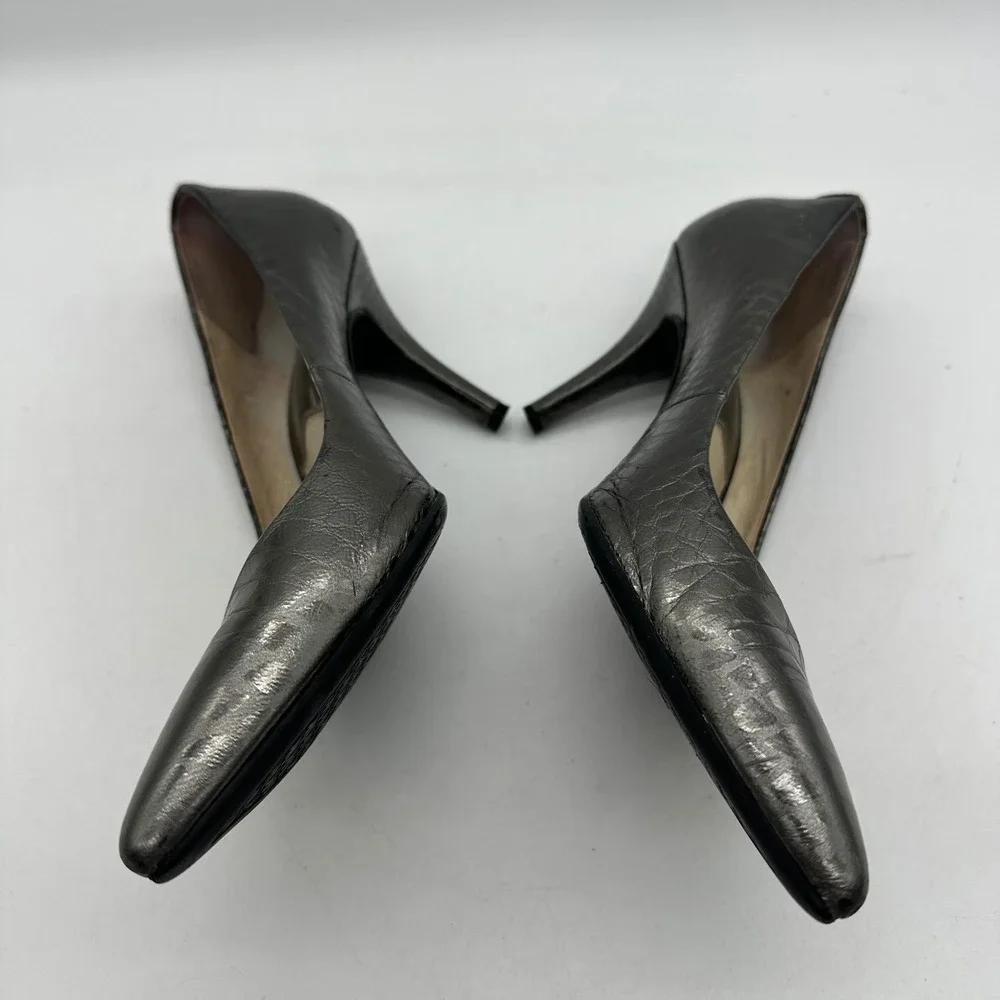 Michael Michael Kors Women 6M Pewter Metallic Croc Embossed Pointed Toe‎ Pumps